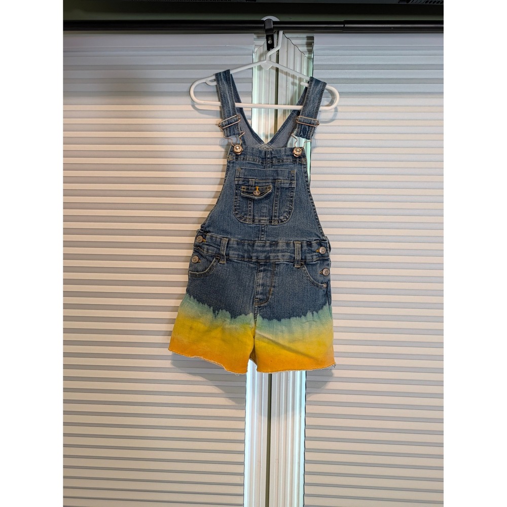 Jordache Kids Blue Yellow Ombre Dip Dye Denim Shortalls Overalls Size 6-6X